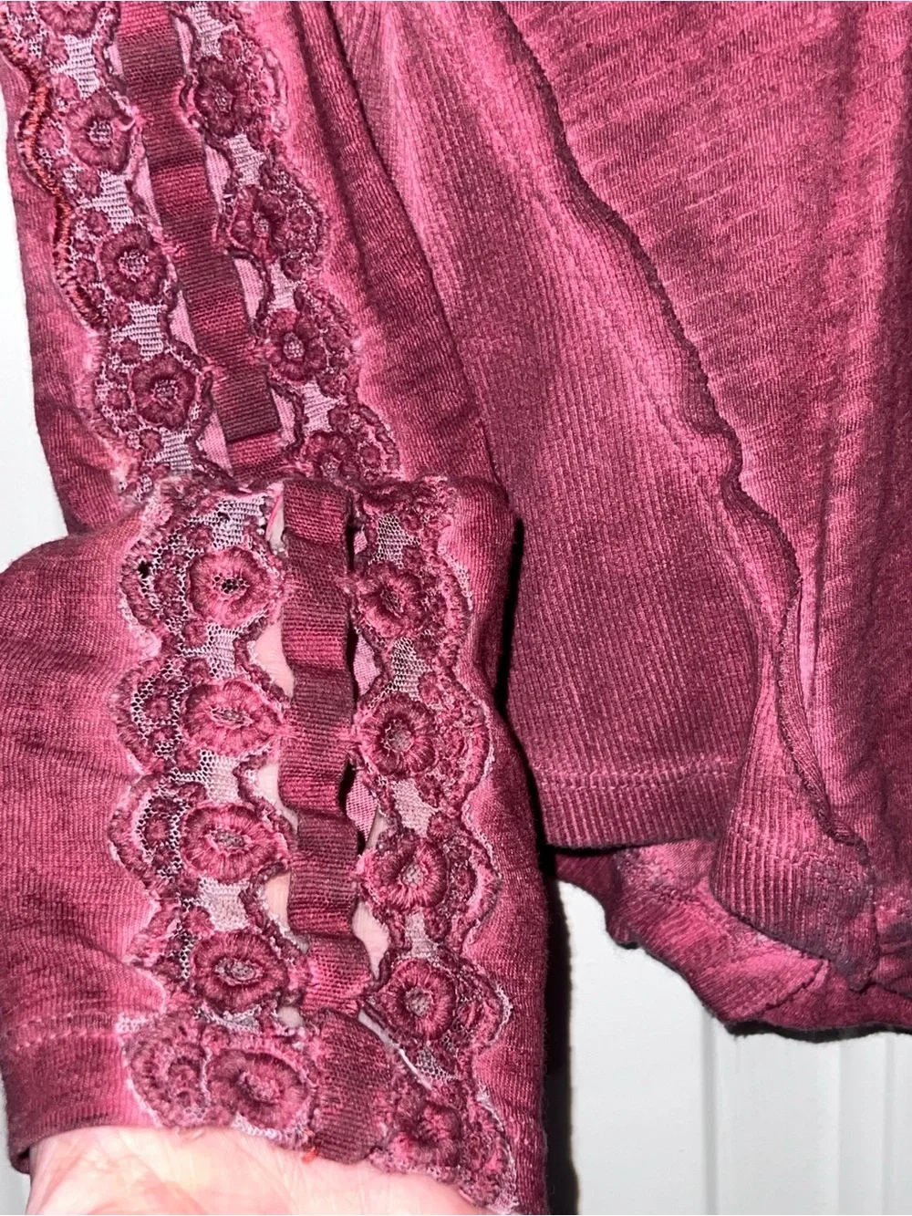 Free People Long Sleeve Henley Top in Wine Red